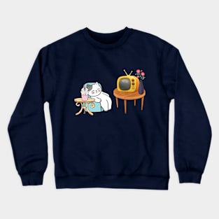 TV and sleepy cat Crewneck Sweatshirt